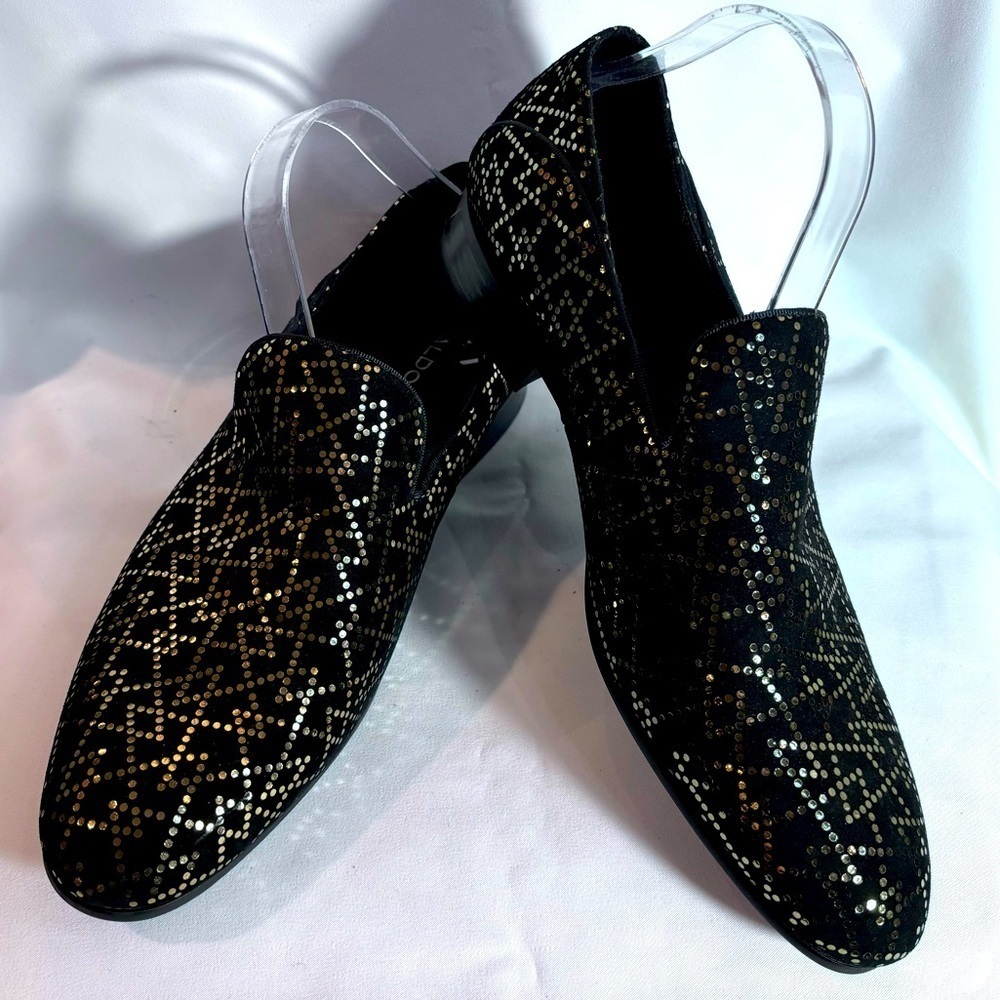 ALDO Sz 10 Loafer Slip On Suede Gold Graphic Pattern Almond Toe NEW WITH TAG